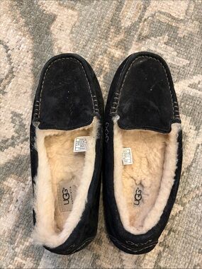 UGG Men’s Black Suede Shearling-Lined Moccasin Slippers